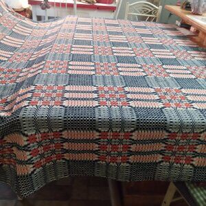 Vintage Woven Overshot Coverlet 99" x 84"